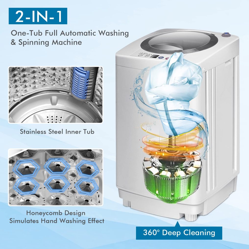 ARLIME 8Lbs Capacity Full-Automatic Portable Washing Machine with 6 Wash Programs, LED Display, 3 Water Levels