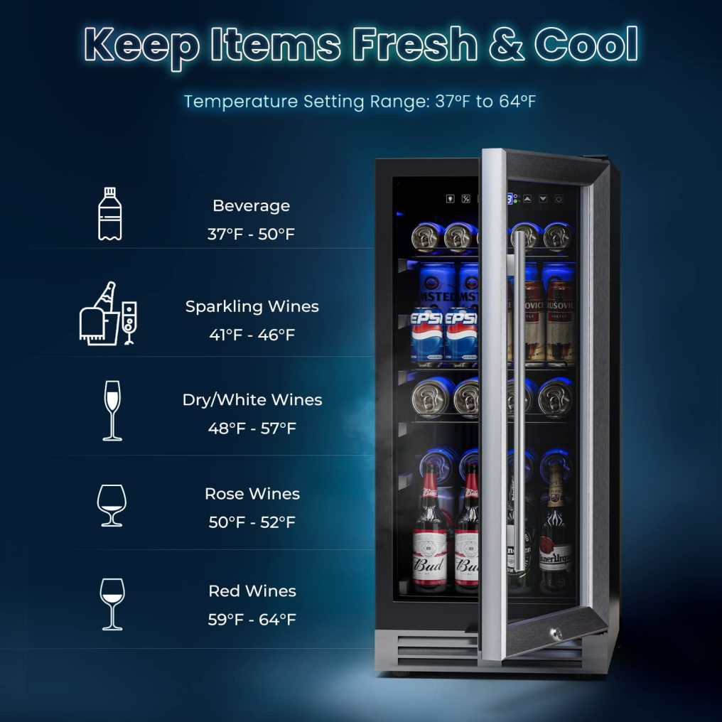 ARLIME 15" Beverage Cooler Refrigerator, 100 Can Built-in or Free Standing Beverage Fridge