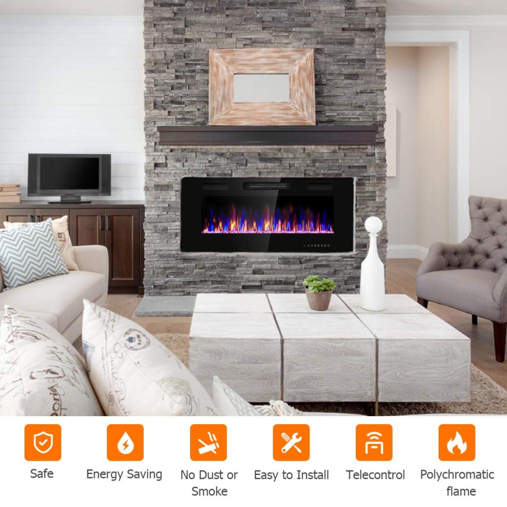 ARLIME 42 Inch Electric Fireplace Recessed and Wall Mounted, Fireplace Heater in-Wall Built with Remote Control, Timer, Touch Screen, Adjustable Color
