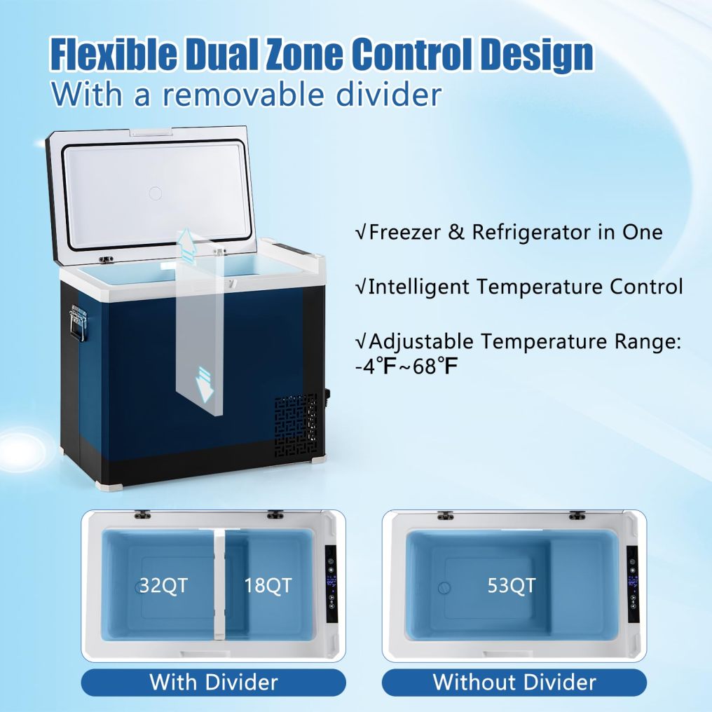 ARLIME 12 Volt Car Refrigerator, 53QT (50L) Dual Zone Portable Car Fridge