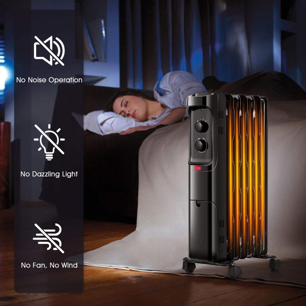 1500W Oil Filled Radiator Heater, Electric Space Heater with 3 Heating Modes, Adjustable Thermostat