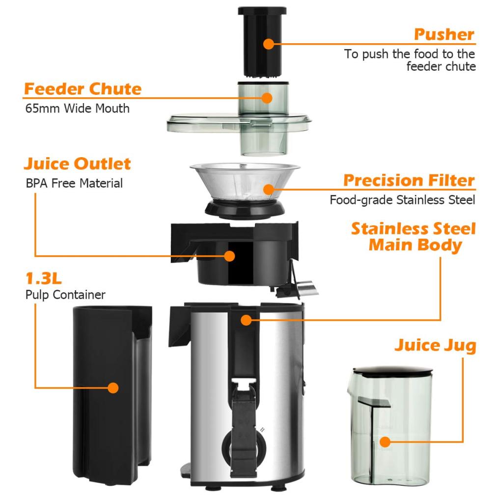 ARLIME Juicer Machines with 2.5inch Wide Mouth, 400W Masticating Juicer Extractor