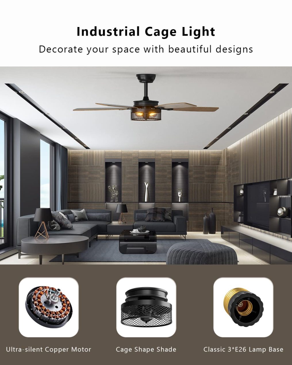 ARLIME 48 Inch Ceiling Fan with Lights and Remote Control