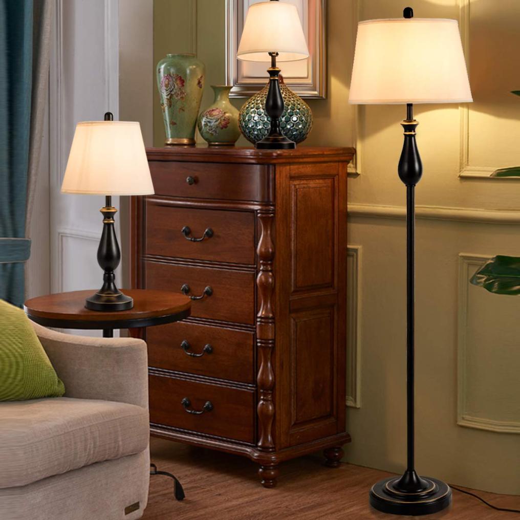 ARLIME 3 Pack Lamp Set, 3-Piece Vintage Metal Base 2 Table Lamps and Floor Lamp Set