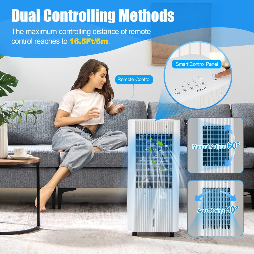 ARLIME Evaporative Air Cooler, Portable Swamp Cooler with Remote Control, 2 Ice Packs, 15H Timer, 1.3 Gal Water Tank