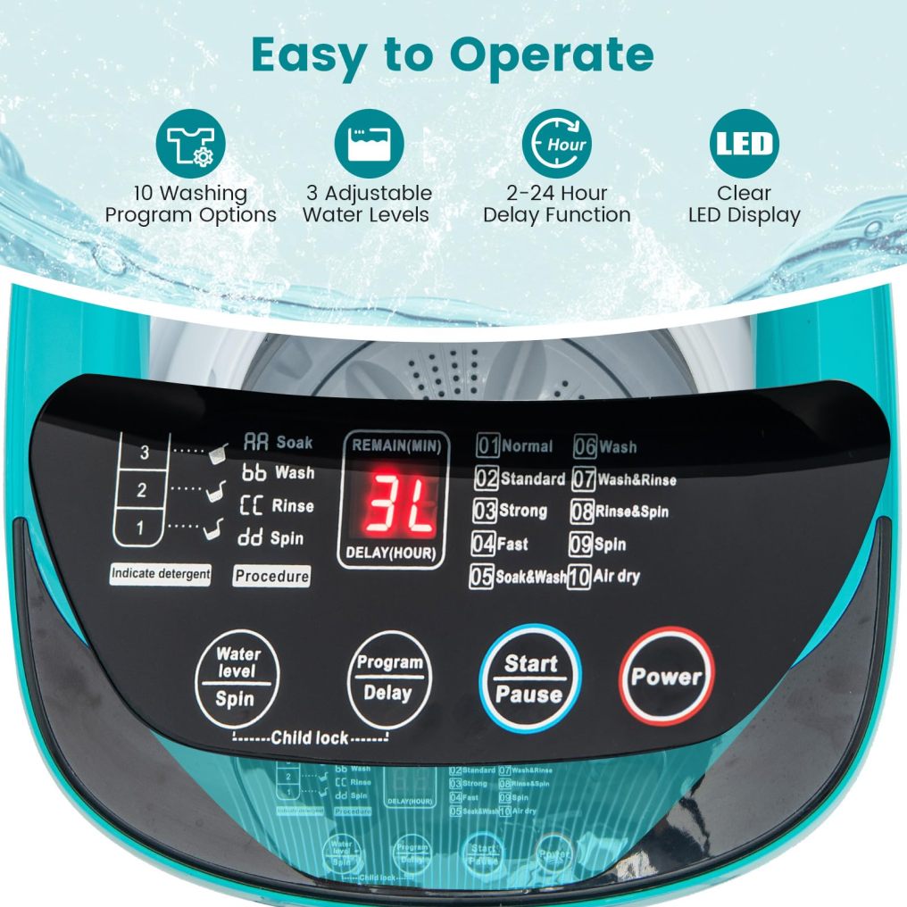 7.7 Lbs Portable Washing Machine, 0.78 Cu.ft Full Automatic Laundry Machine with 10 Preset Programs