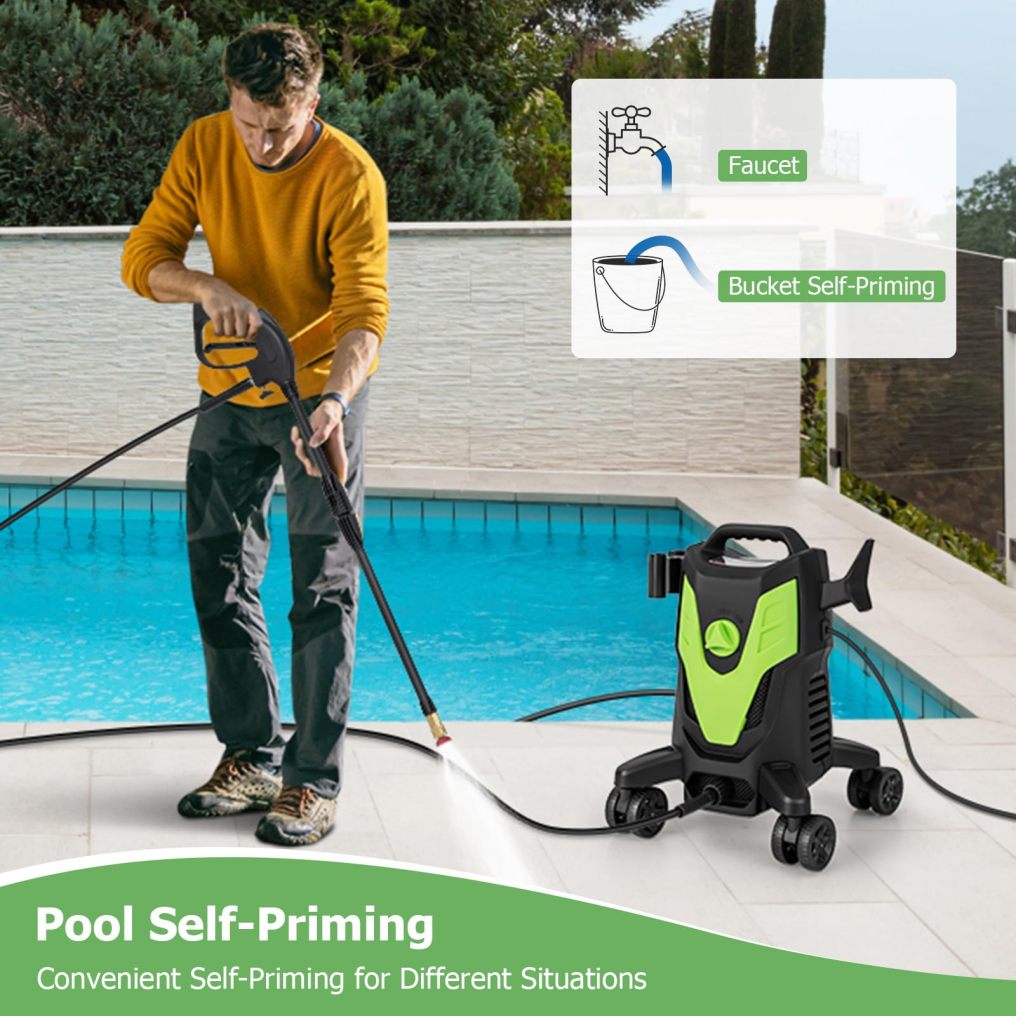Electric Pressure Washer with 4 Universal Wheels, 2400 PSI High Pressure Cleaner Machine with 4 Nozzles and Soap Bottle