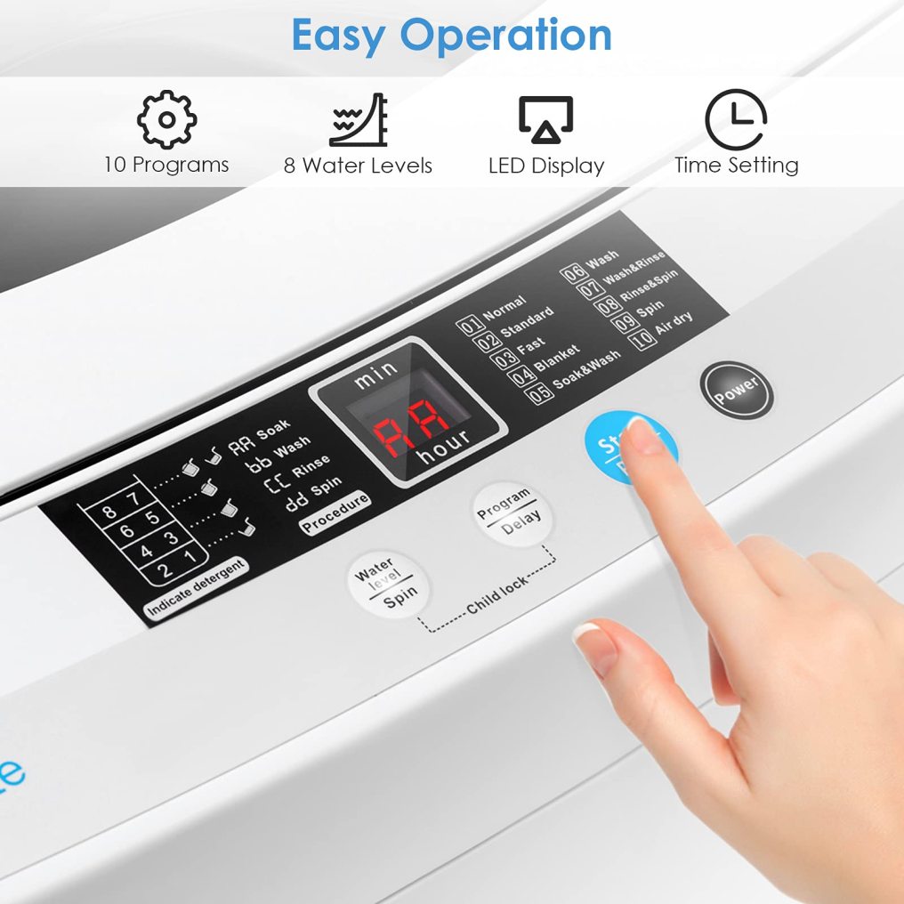 ARLIME Washing Machine Portable Compact 9.92lbs Capacity Full-Automatic W/Drain Pump