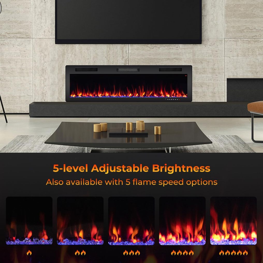 ARLIME 60 Inch Electric Fireplace Recessed and Wall Mounted, 750W/1500W Electric Fireplace Heater with Remote
