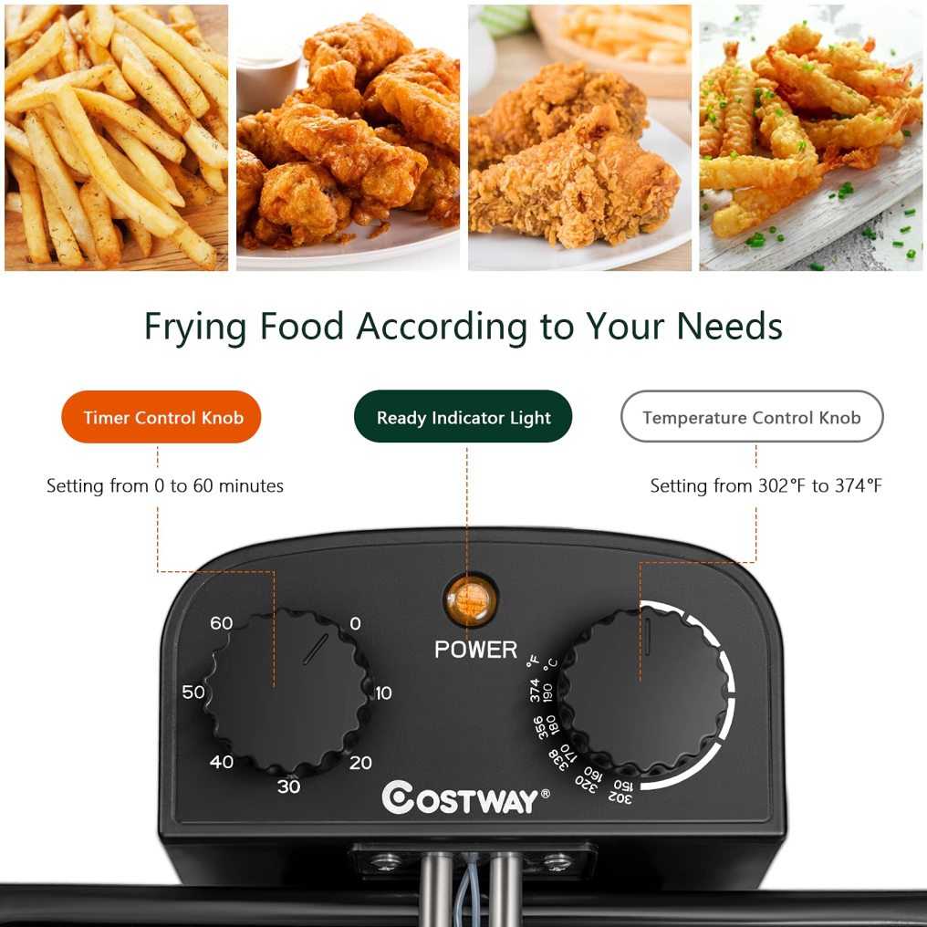 ARLIME Deep Fryer with 3 Baskets, 5.3Qt/5L Stainless Steel Electric Oil Fryer w/Adjustable Temperature, Timer