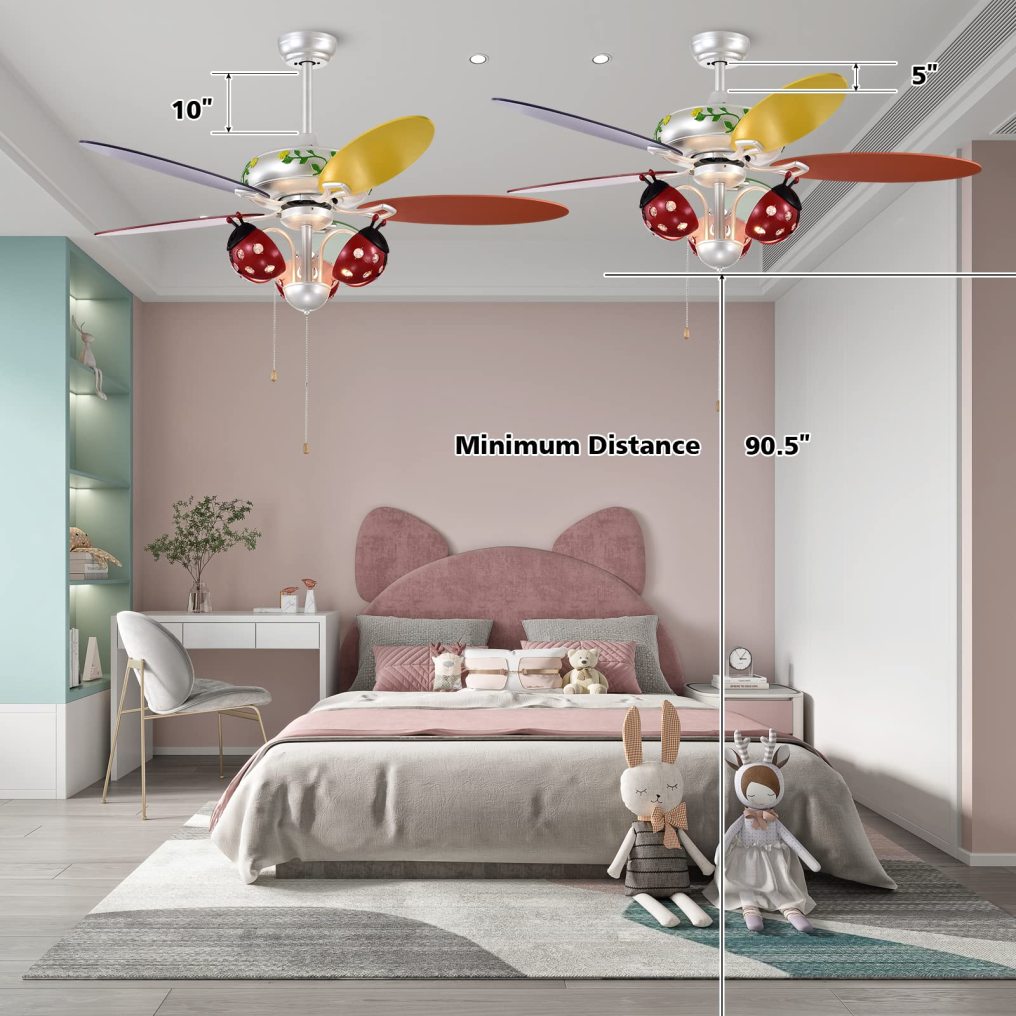 ARLIME 52" Ceiling Fan with Pull Chain Control, Kids Fan Light with 5 Colorful Blades and 3-Speed