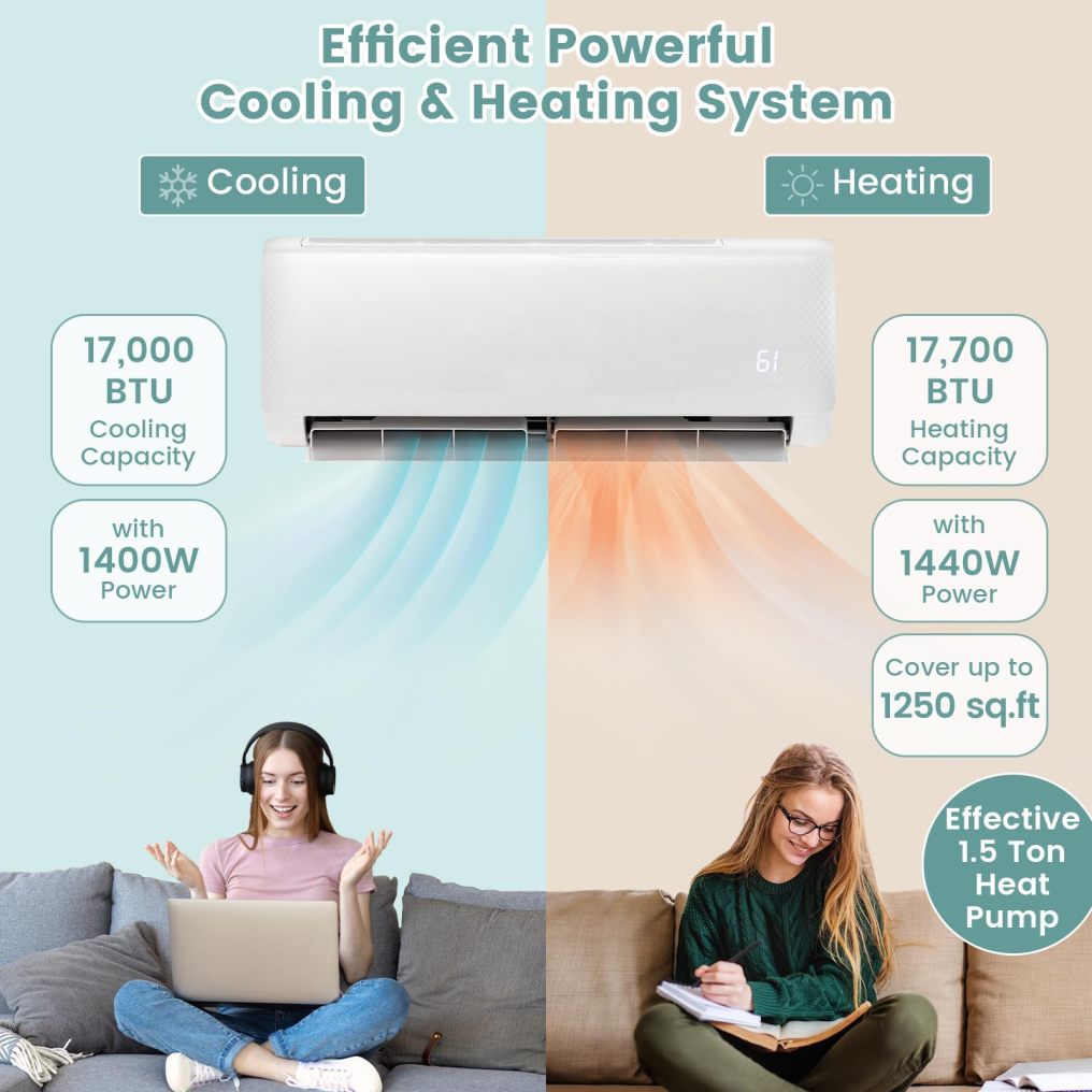 ARLIME Mini Split AC/Heating System, 18000 BTU 21 SEER2 Energy Saving Split Air Conditioner