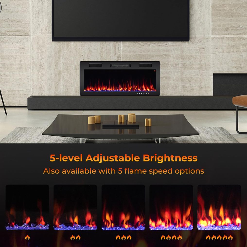 ARLIME 40 Inch Electric Fireplace Recessed and Wall Mounted, 750W/1500W Electric Fireplace Heater with Remote