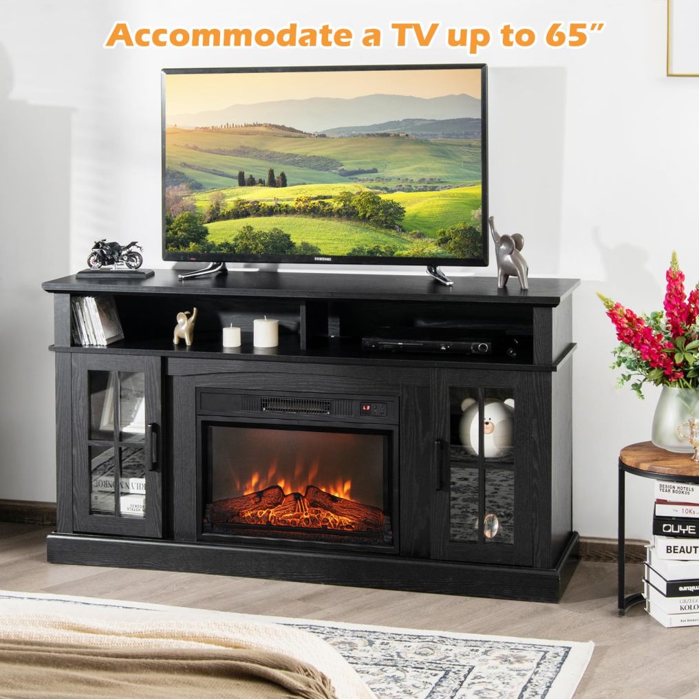 ARLIME Fireplace TV Stand for TVs Up to 65 Inch, 23 Inches Electric Fireplace with Remote Control