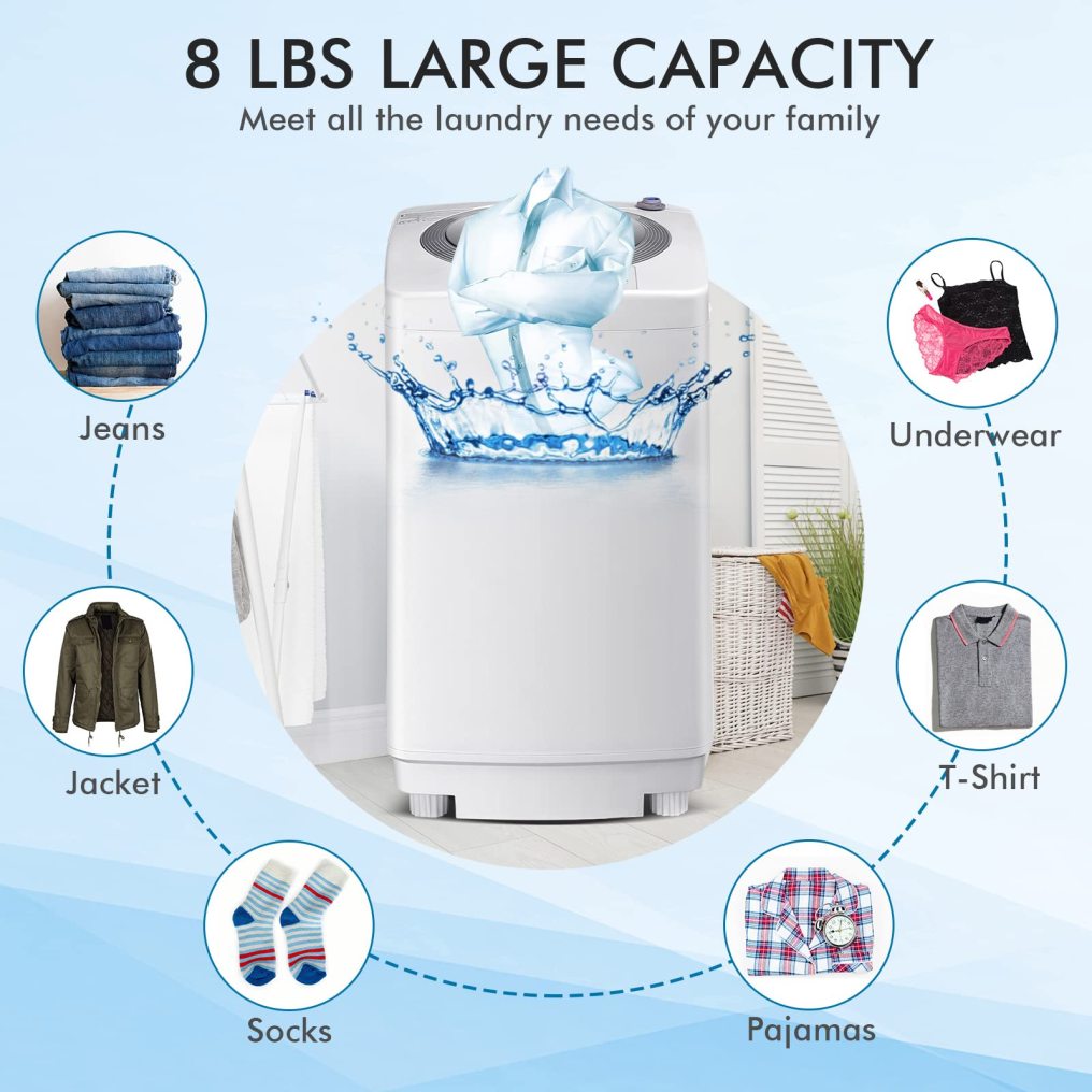 ARLIME 8Lbs Capacity Full-Automatic Portable Washing Machine with 6 Wash Programs, LED Display, 3 Water Levels