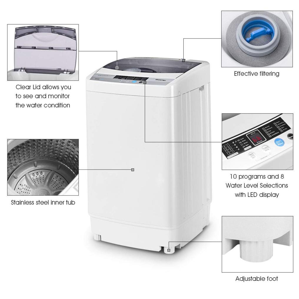 ARLIME Full-Automatic Washing Machine with LED Display, Drain Pump, 10 Programs, 8 Water Level Selections