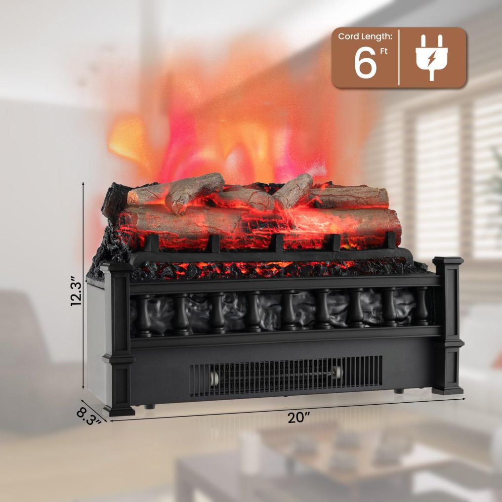 ARLIME 20” Electric Fireplace Log Set Heater with Adjustable Temp, Overheating Protection, Realistic Birch Wood Ember Bed