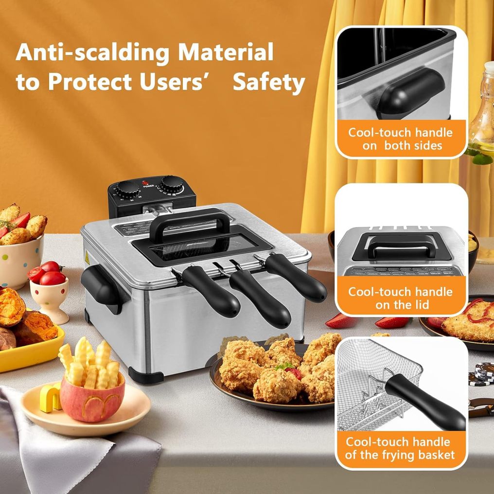 ARLIME Deep Fryer with 2 Baskets, 5.3 Qt/5L Electric Fryer with Adjustable Temperature & Timer