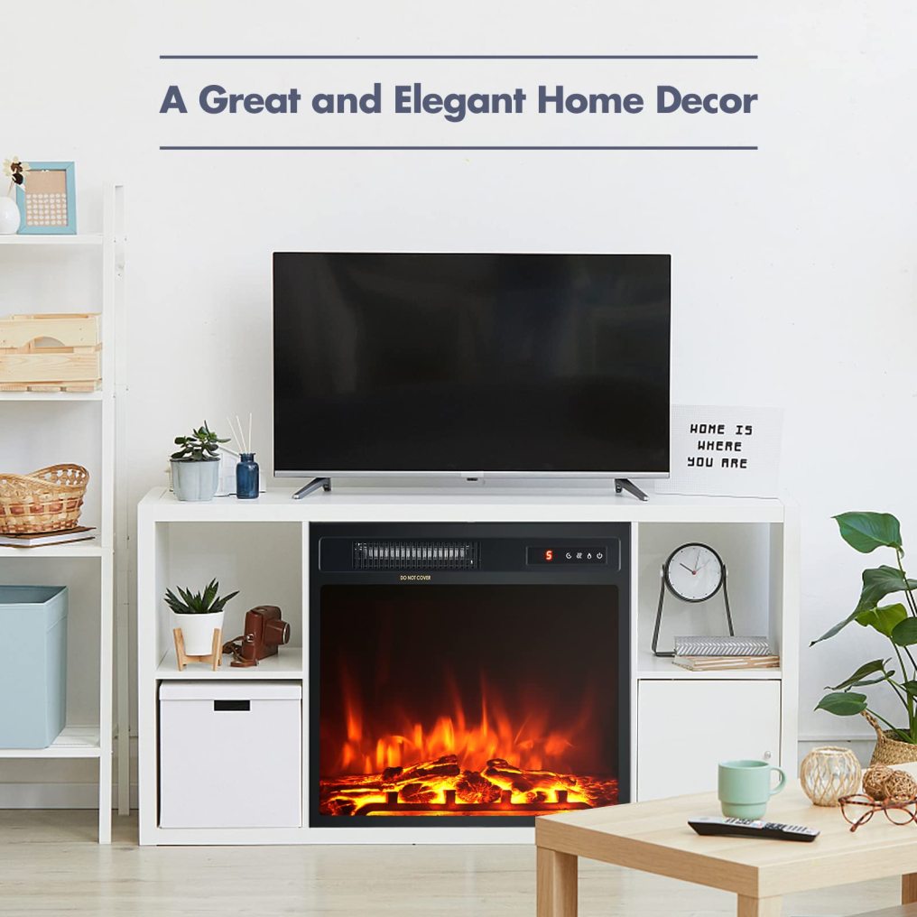 ARLIME 18 Inch Electric Fireplace Inserts, 1500W Freestanding & Recessed Fireplace w/Adjustable LED Flame, Remote Control, Timer