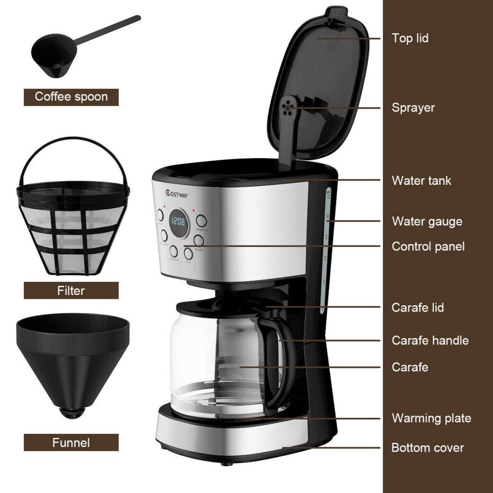 ARLIME 12-Cup Programmable Coffee Maker, 900W Drip Coffee Maker Pot