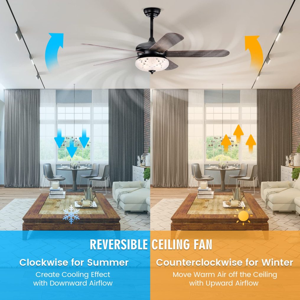 ARLIME 52 Inches Ceiling Fan with Remote Control, Indoor Ceiling Fan with 2 Downrods