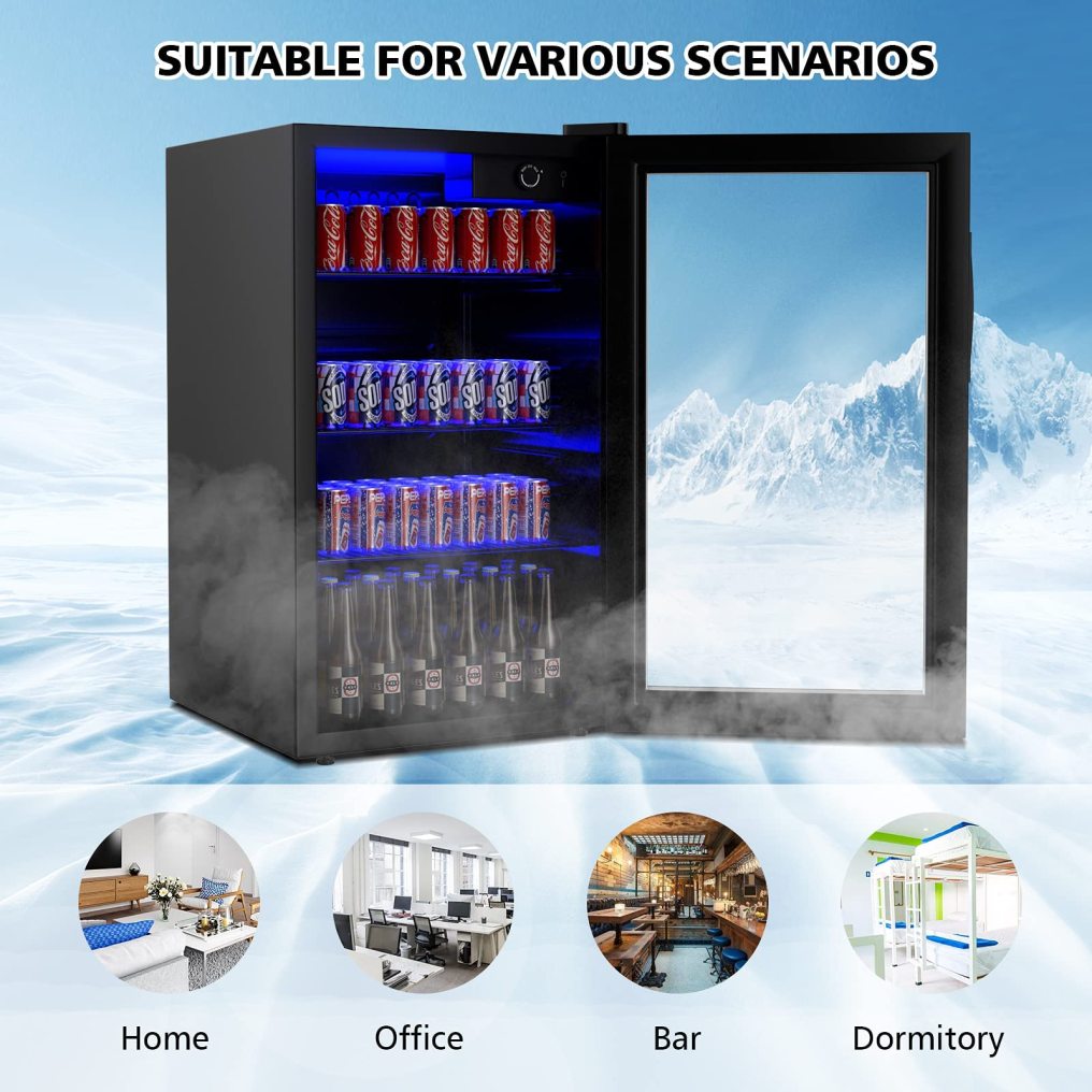 ARLIME Mini Fridge, Drink Cooler, 120 Can, Beverage Refrigerator with Glass Door