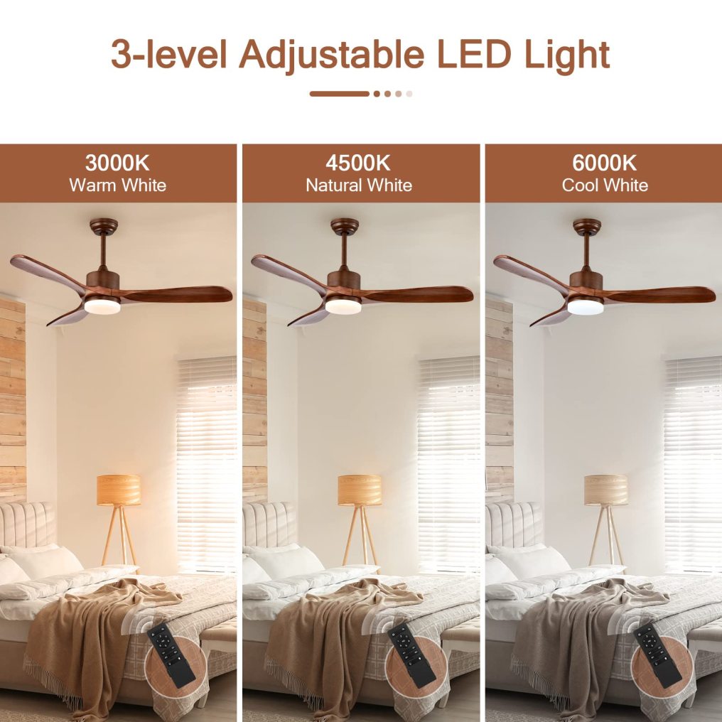 ARLIME 52 Inch Ceiling Fan with LED Light and Remote Control, Indoor Ceiling Fan for Living Room Bedroom