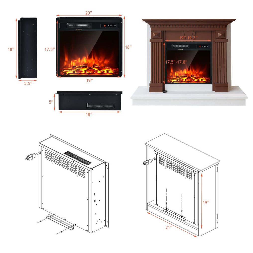 ARLIME 18 Inch Electric Fireplace Inserts, 1500W Freestanding & Recessed Fireplace w/Adjustable LED Flame, Remote Control, Timer