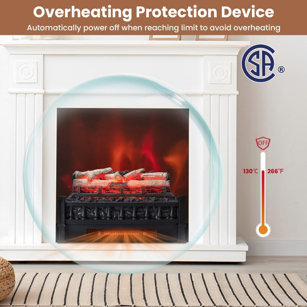 ARLIME 20” Electric Fireplace Log Set Heater with Adjustable Temp, Overheating Protection, Realistic Birch Wood Ember Bed