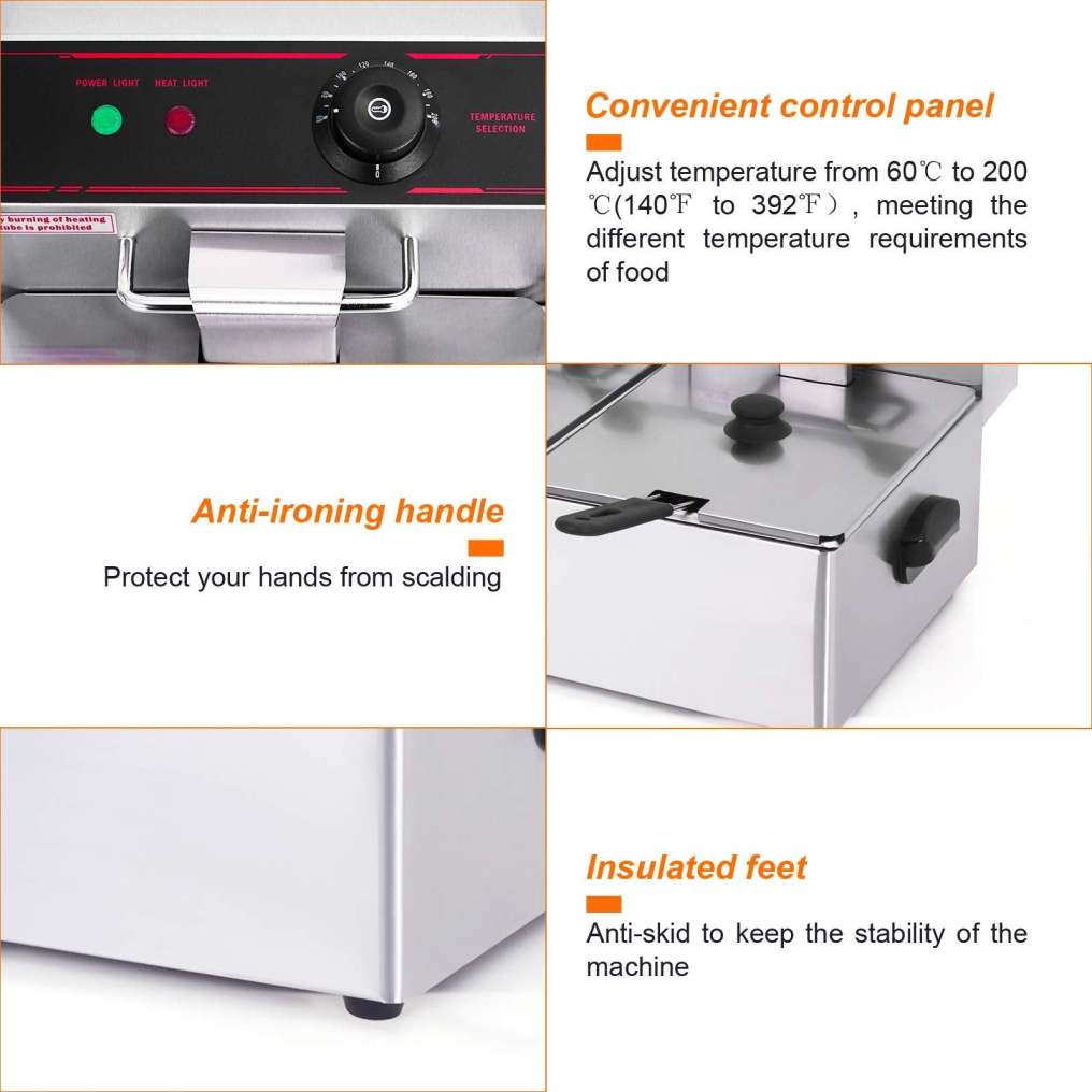 ARLIME Commercial Deep Fryer, 3400W Countertop Electric Fryers w/2 Baskets, Lids and Temperature Control