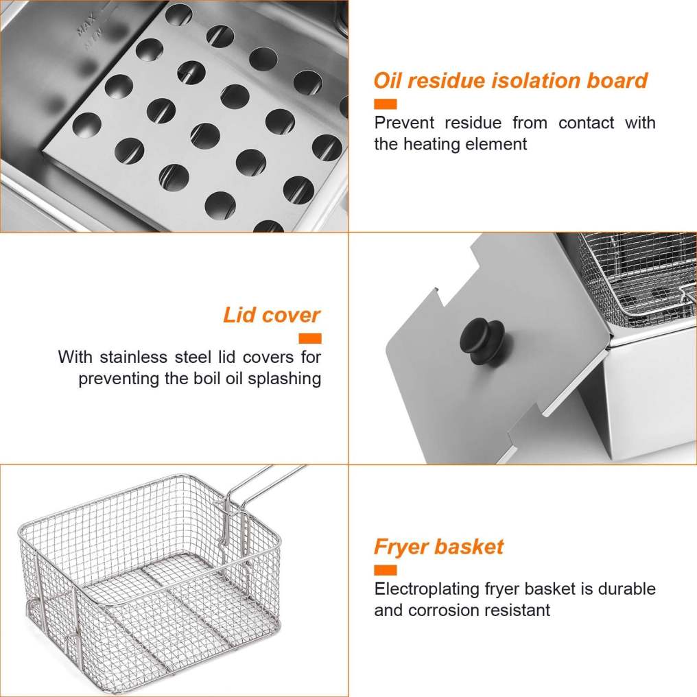 ARLIME Commercial Deep Fryer, 3400W Countertop Electric Fryers w/2 Baskets, Lids and Temperature Control