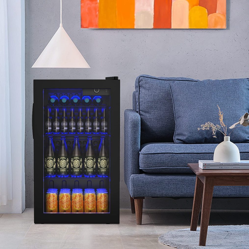 ARLIME Mini Fridge, Drink Cooler, 120 Can, Beverage Refrigerator with Glass Door
