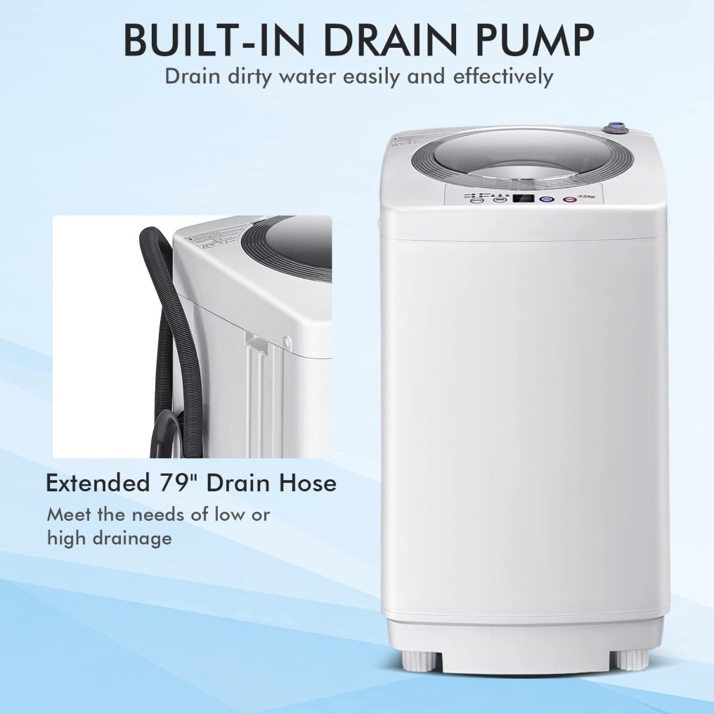 ARLIME 8Lbs Capacity Full-Automatic Portable Washing Machine with 6 Wash Programs, LED Display, 3 Water Levels