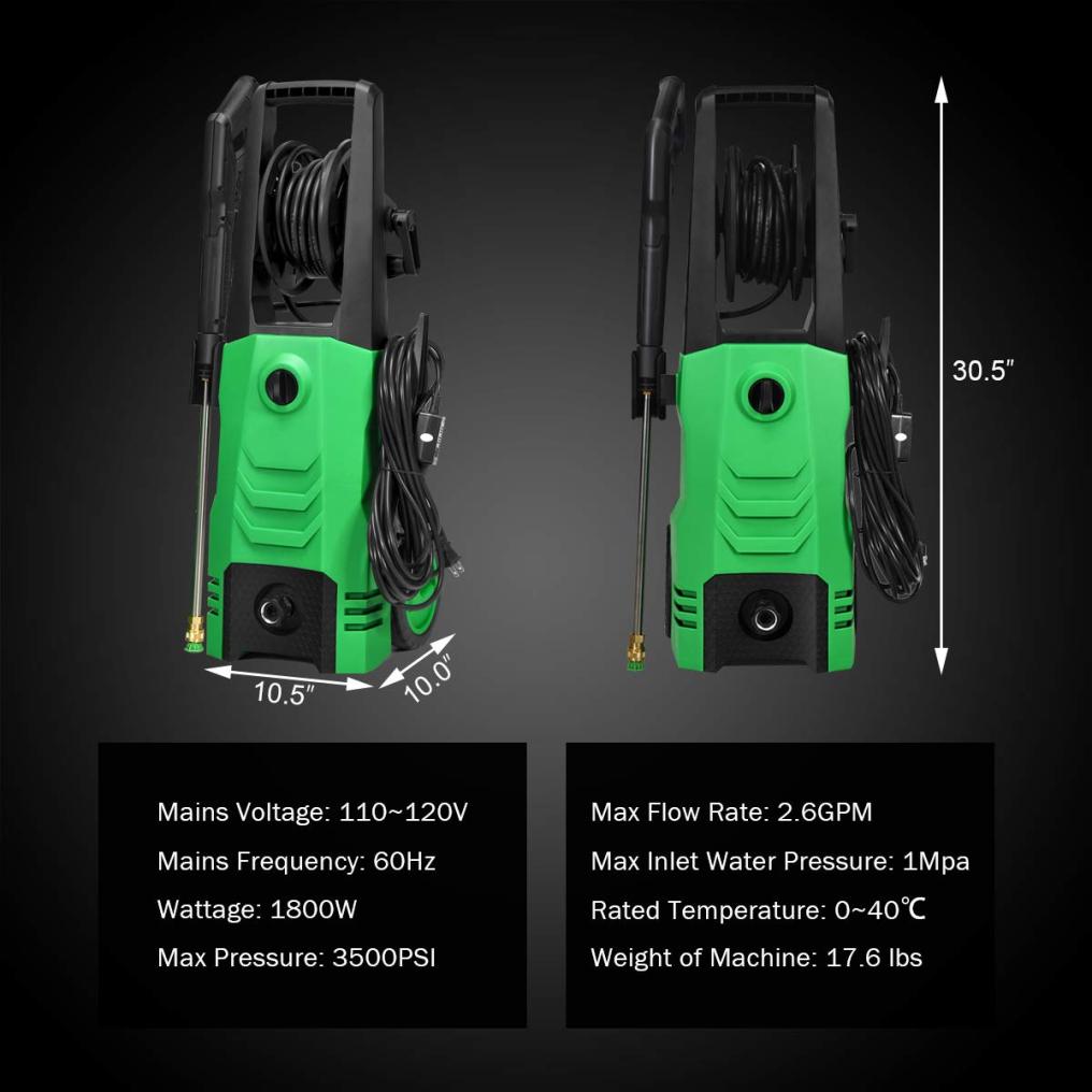 ARLIME 3500PSI Electric Pressure Washer, 2.6GPM 1800W Portable High Power Washer Machine w/4 Nozzles for Car Fence Patio Garden Cleaning