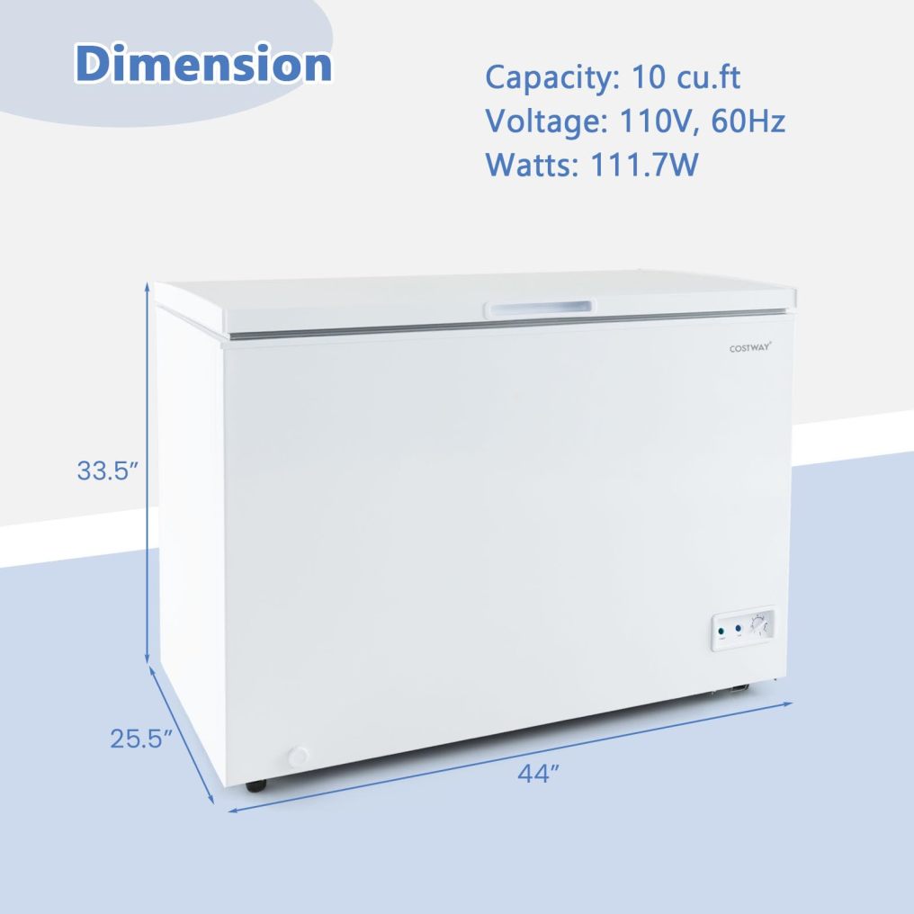 10 Cu.Ft. Chest Freezer, Compact Deep Freezer with 7-Level Adjustable Temperature, Removable Basket