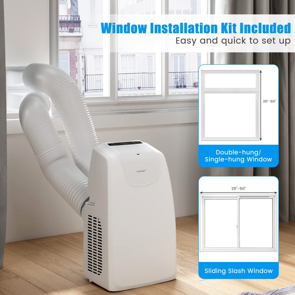 ARLIME 11,500 BTU Portable Air Conditioner with Remote Control, Dehumidifier, Fan, Sleep Mode, 24H Timer & Window Installation Kit