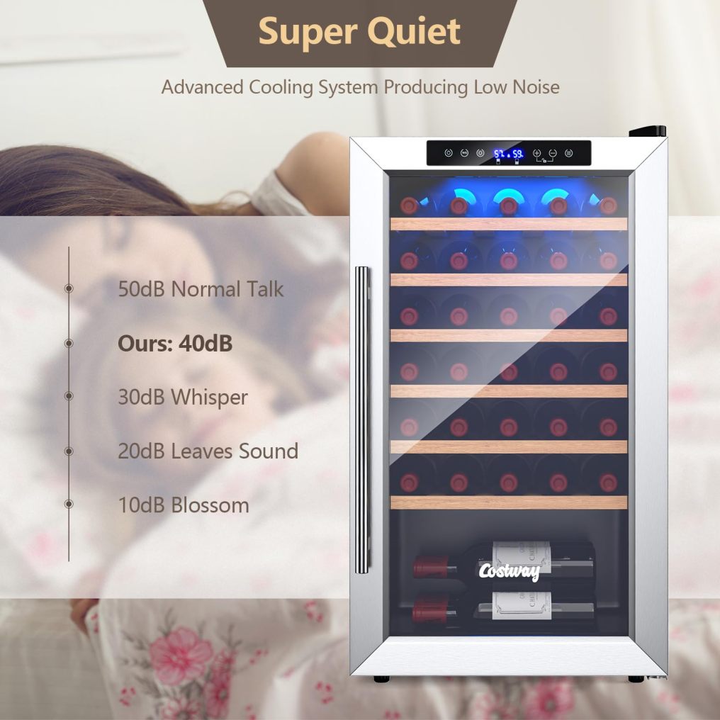 ARLIME 20 Inch Wine Cooler, 33 Bottles Wine Refrigerator with 2-Layer Tempered Glass Door & Dual Alarm Function