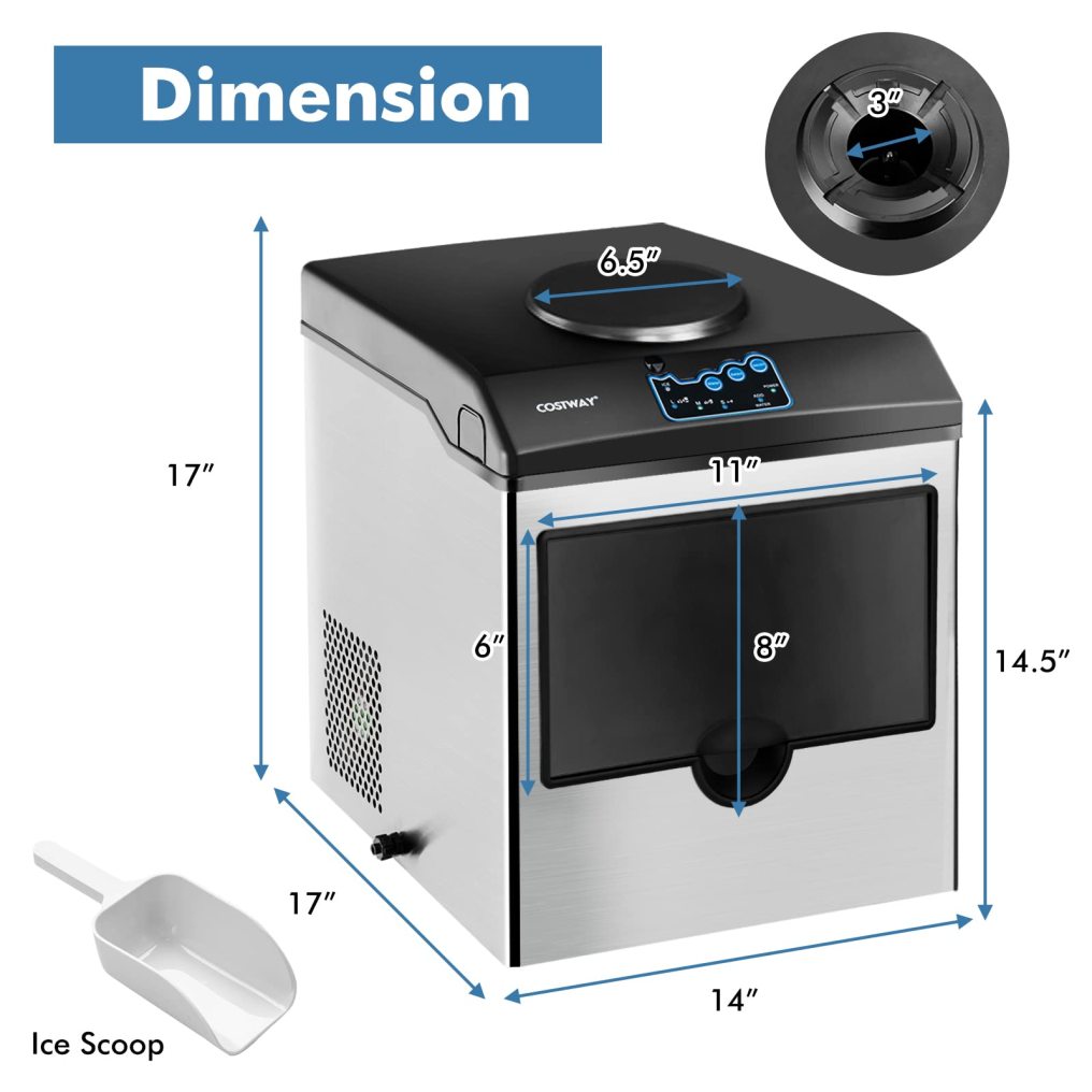 2 in 1 Countertop Ice Maker with Water Dispenser, 5 lbs Storage Basket, S/M/L Size Ice Cube, Fast 6 Mins, Stainless Steel