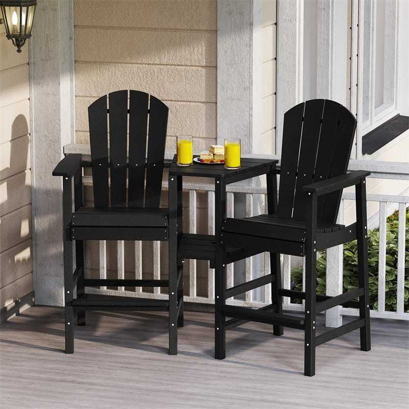 Tall Adirondack Chairs Set of 2, Outdoor HDPE Bar Stools with Double Connecting Tray & Umbrella Hole, All-Weather for Patio, Poolside, Backyard