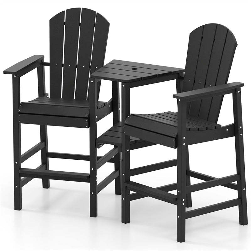 Tall Adirondack Chairs Set of 2, Outdoor HDPE Bar Stools with Double Connecting Tray & Umbrella Hole, All-Weather for Patio, Poolside, Backyard