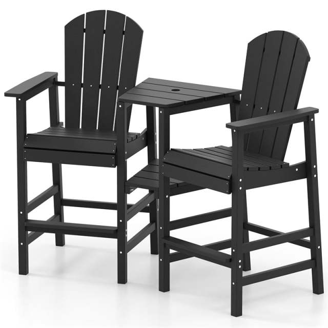 Tall Adirondack Chairs Set of 2, Outdoor HDPE Bar Stools with Double Connecting Tray & Umbrella Hole, All-Weather for Patio, Poolside, Backyard