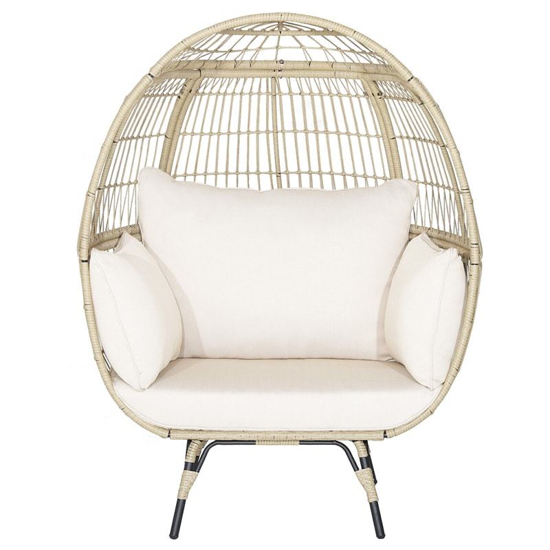 Oversized Wicker Egg Chair, Indoor/Outdoor PE Rattan Basket Lounge Chair with 4 Cushions, Steel Frame, 450LBS Capacity for Patio, Backyard