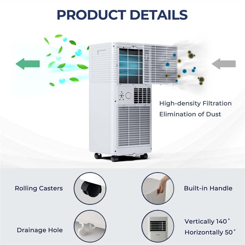 10000 BTU Portable Air Conditioner, 4-in-1 AC Unit with Fan, Dehumidifier, Sleep Mode, Remote Control, 24H Timer for Bedroom & Living Room