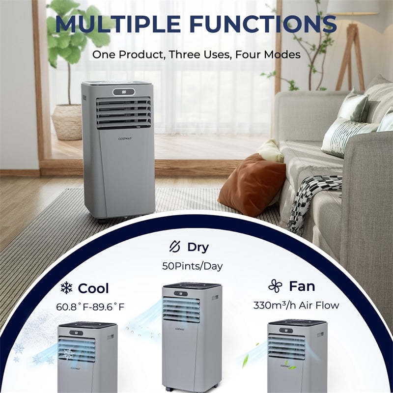 10000 BTU 4-in-1 Portable Air Conditioner with Dehumidifier, Remote, 24H Timer, Window Kit, Cools 350 Sq.Ft for Living Room, Bedroom, Office