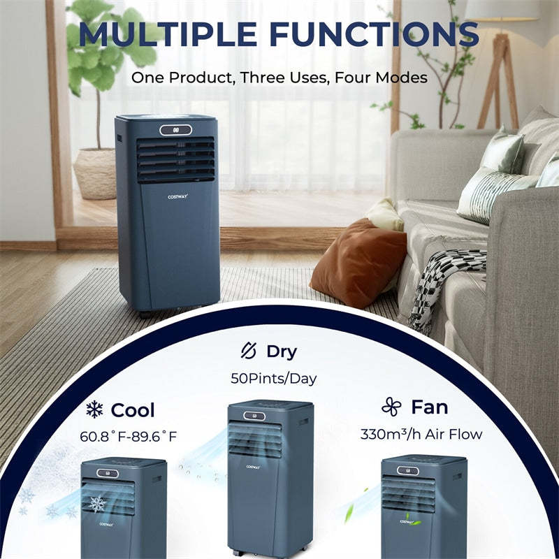 10000 BTU 4-in-1 Portable Air Conditioner with Dehumidifier, Remote, 24H Timer, Window Kit, Cools 350 Sq.Ft for Living Room, Bedroom, Office