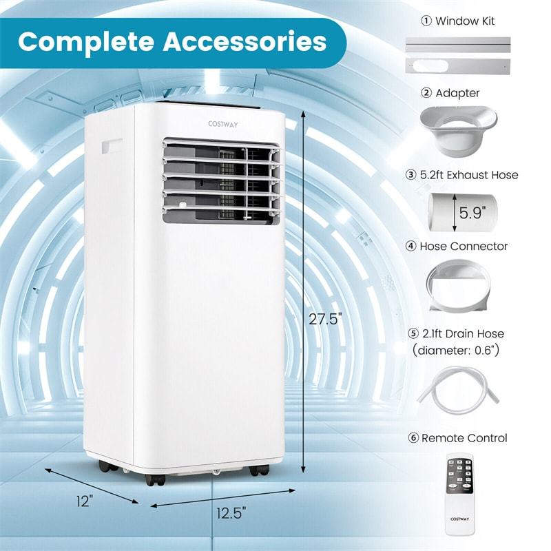10000 BTU Portable Air Conditioner, 3-in-1 AC Unit with Fan, Dehumidifier & Sleep Modes, Remote Control, 24H Timer, Child Lock, Window Kit