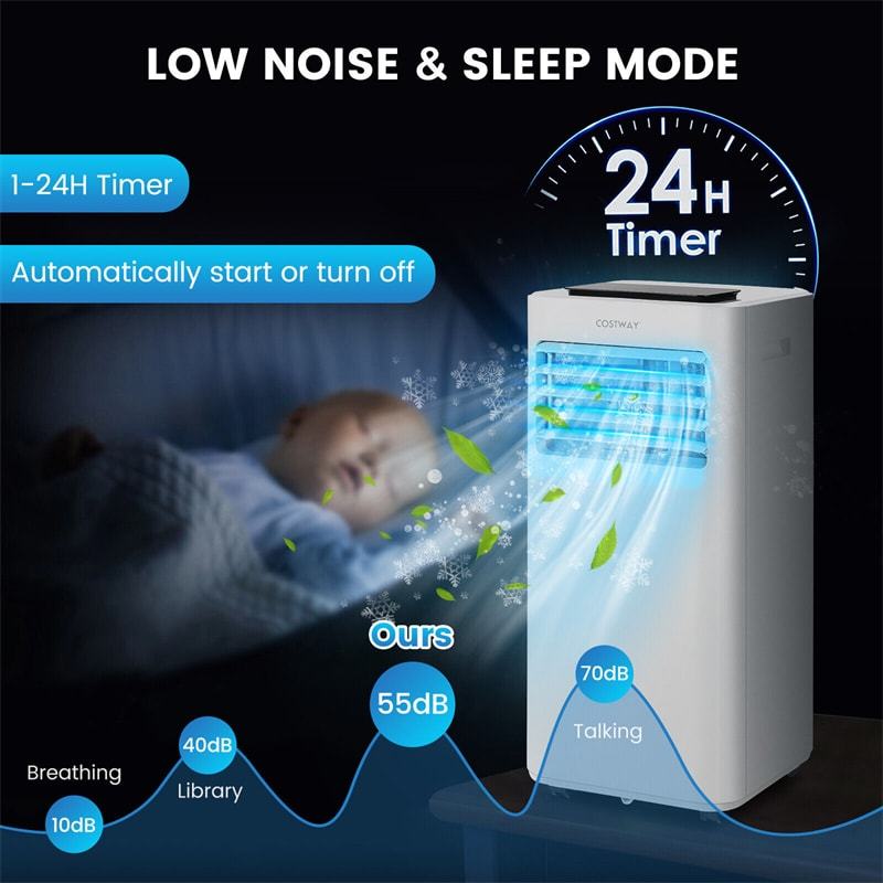 10000 BTU Portable Air Conditioner, 3-in-1 AC Unit with Fan, Dehumidifier & Sleep Modes, Remote Control, 24H Timer, Child Lock, Window Kit