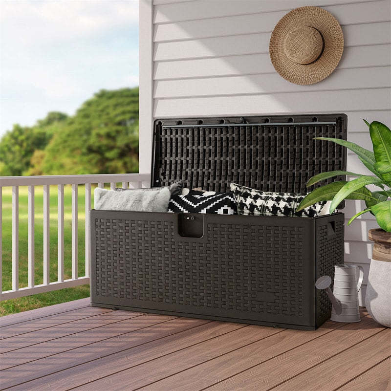 100 Gallon Deck Box All Weather Outdoor Storage Box Patio Container with Lockable Lid for Yard Garden