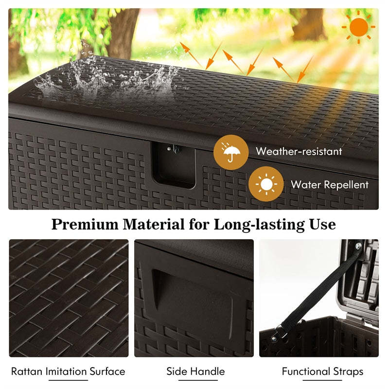 100 Gallon Deck Box All Weather Outdoor Storage Box Patio Container with Lockable Lid for Yard Garden