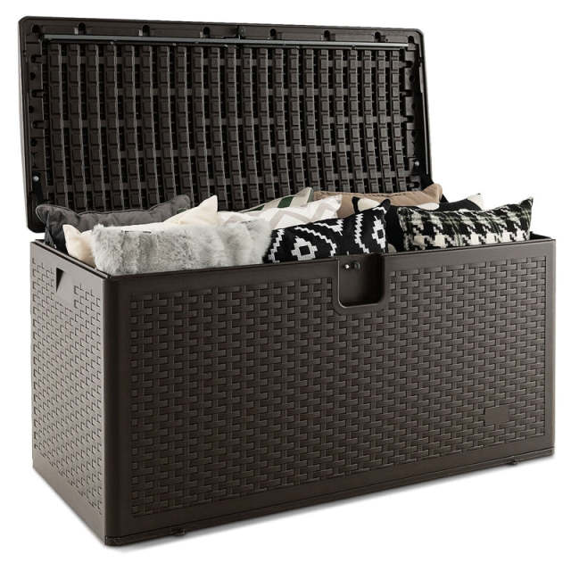 100 Gallon Deck Box All Weather Outdoor Storage Box Patio Container with Lockable Lid for Yard Garden